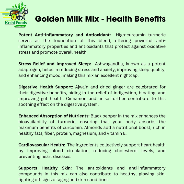 Golden Milk Mix With (High curcumin turmeric + Ashwagandha + Pepper + Anise + Ajwain) For Immunity Boost - Krshi Foods