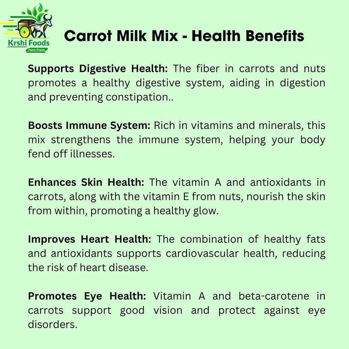 Carrot Milk Mix (Cashew + Almonds + Pistachio + Walnuts) For Skin Health & Vision - Krshi Foods