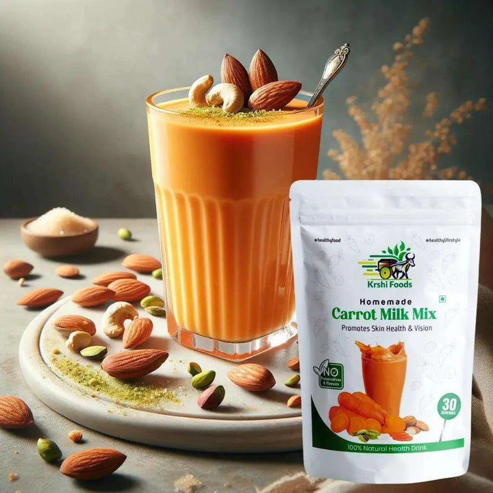 Carrot Milk Mix (Cashew + Almonds + Pistachio + Walnuts) For Skin Health & Vision - Krshi Foods