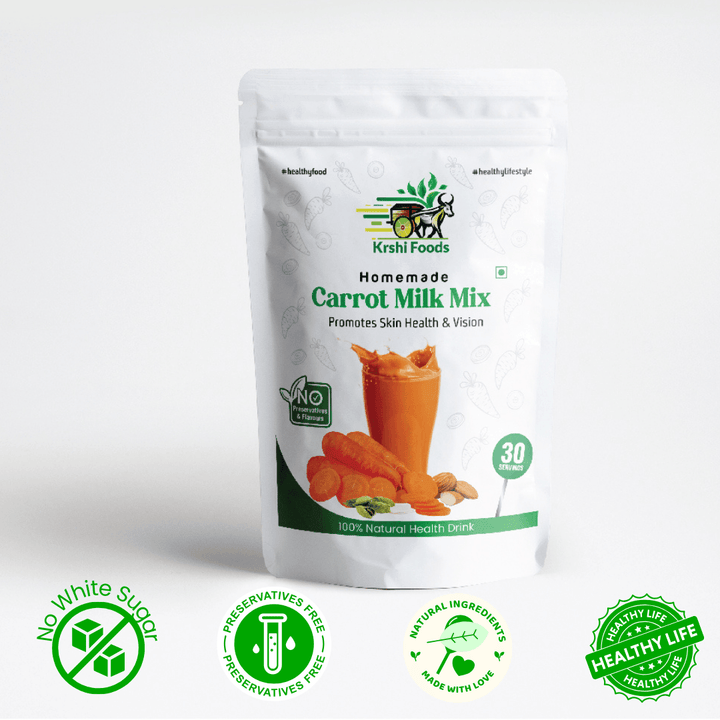 Natural Carrot Milk Mix With Premium Dry Fruits | Hot & Cold Mix | No White Sugar - Krshi Foods